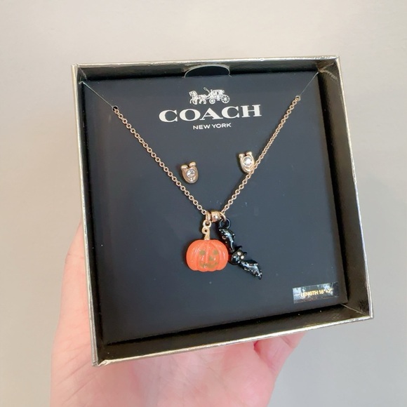 NWB COACH Halloween Jack-o’-lanter Pumpkin & Bat Earrings & Necklace Set CZ006 - Picture 3 of 6